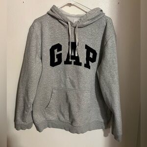 GAP Classic Fleece Arch Applique Logo Lounge Casual Hoodie Grey Black Men's Sz L